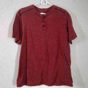 ROCK & REPUBLIC Mens Size Large Henley T Shirt Red Heather Short Sleeve